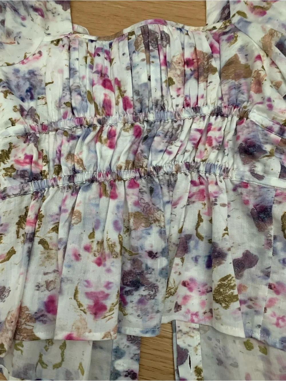J. Crew Floral Smocked Peasant Top in White, Pink and Purple
